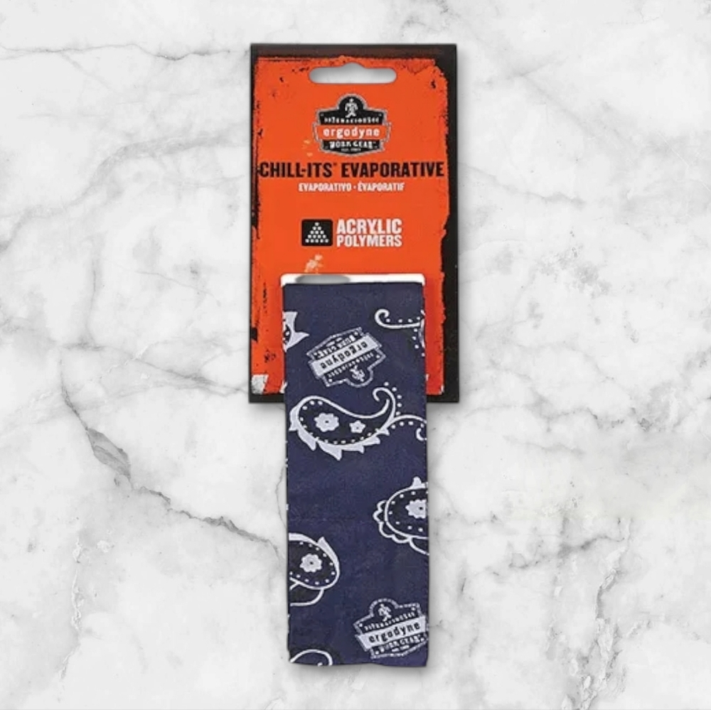 Ergodyne Chill-Its Evaporative Cooling Bandana - Tie, Navy Western
